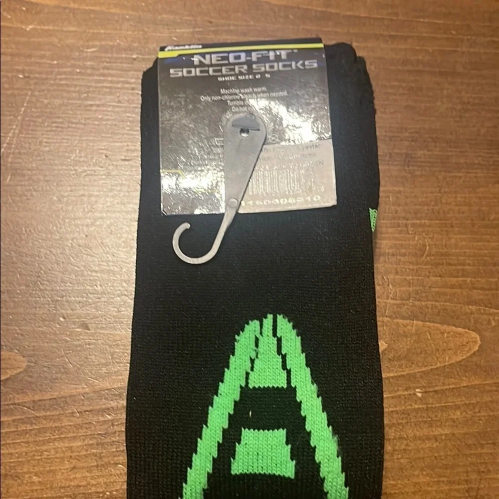 Franklin sports Black and Green Crew Socks with Neon Stripes